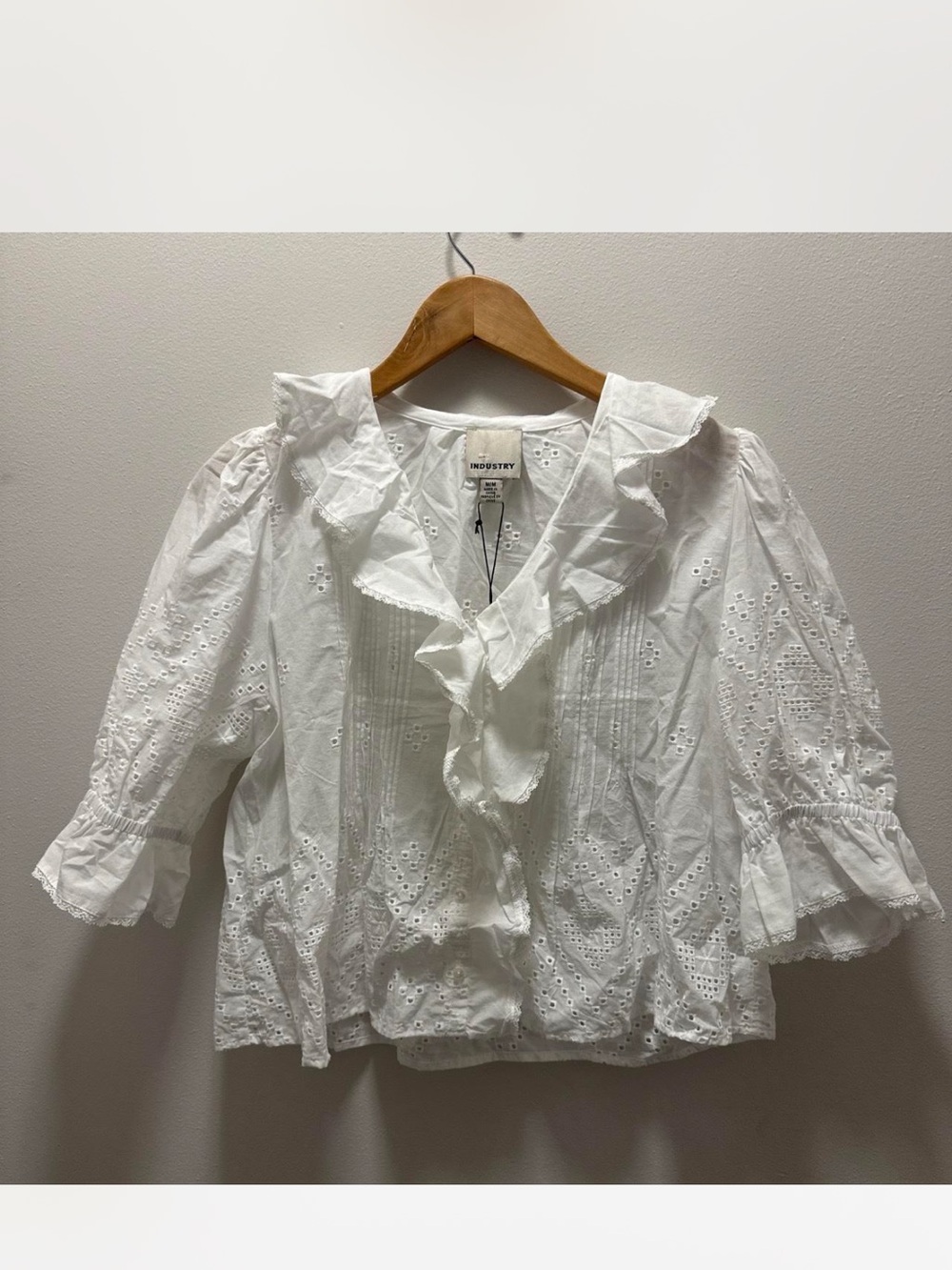 Industry White Cotton Ruffle Doen Inspired Blouse NWT